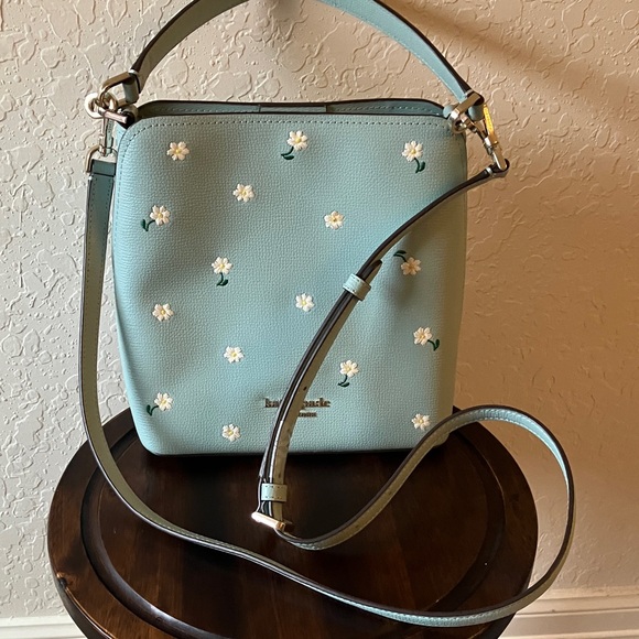 Kate Spade:Darcy Aphrodite Mint Green Floral Small Bucket CrossbodyBag- GoldTone - Picture 3 of 16
